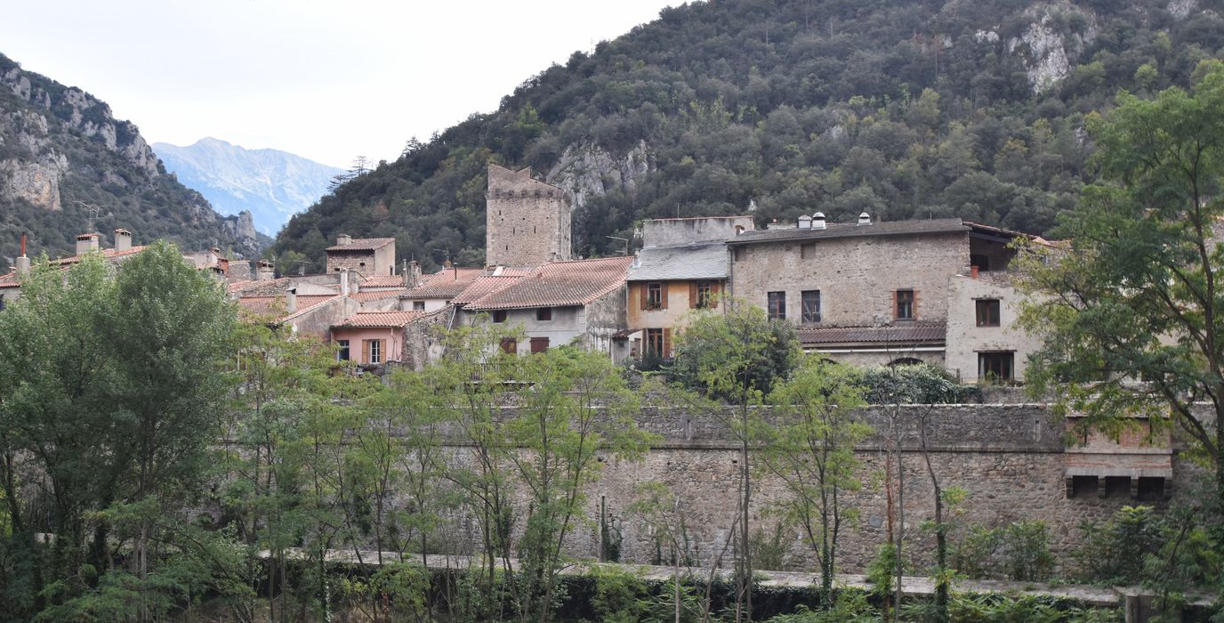 remparts nord depuis les berges nord de la rivière de la Têt, vue partielle