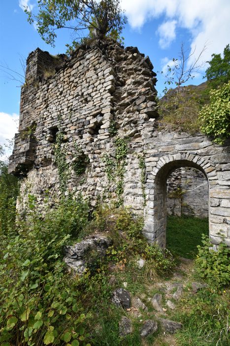 vue partielle des vestiges de l’église, façade latérale sud