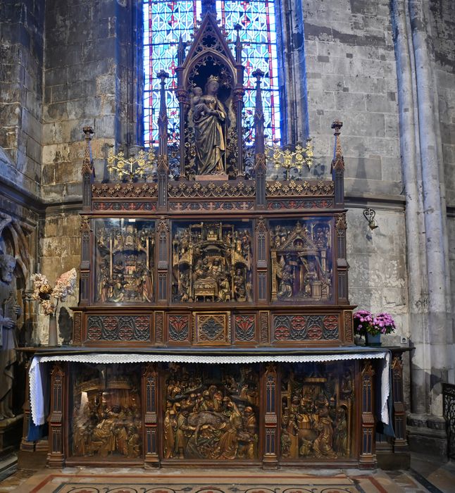 autel, retable, hauts-reliefs : Scènes de la Vie de la Vierge