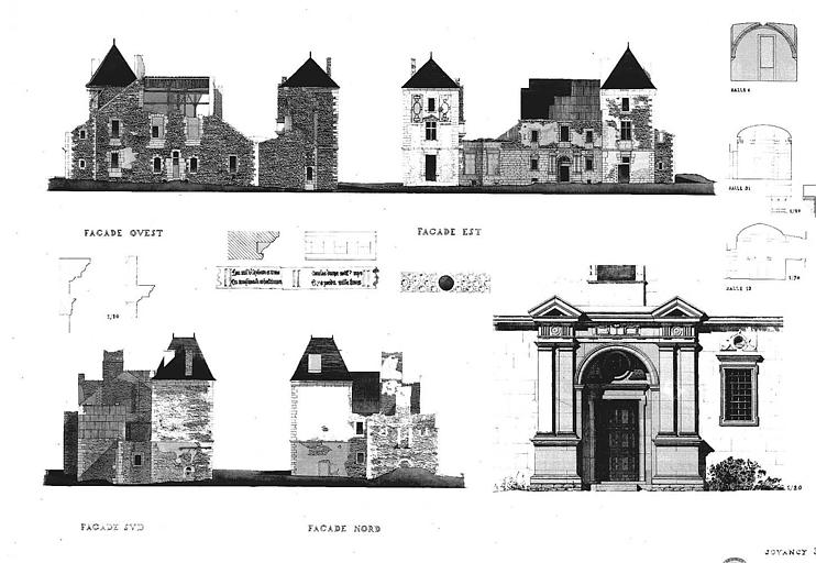 Elévation des façades et du portail d'entrée, détails (aquarelle)