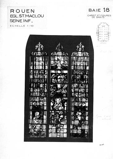 Christ et figures de saints, baie n° 18, panneau de vitrail