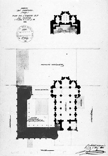 Plan de la crypte, plan de l'église et du prieuré