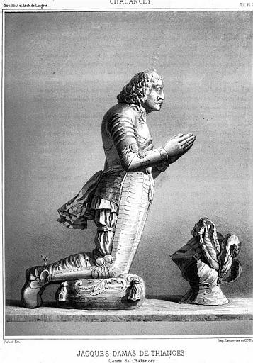 Lithographie : Statue orante de Jacques Damas de Thianges, Comte de Chalancey