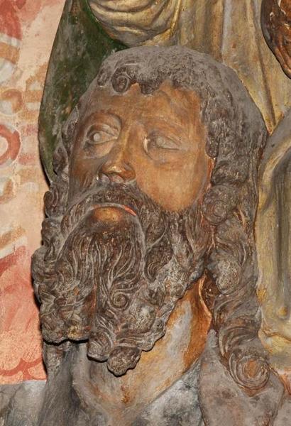 statue : saint Christophe, détail de la tête de saint Christophe