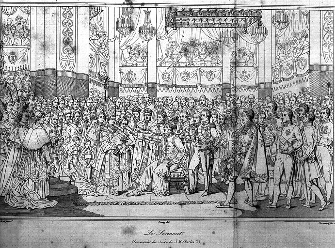 Gravure : Serment de la Charte constitutionnelle du Sacre de Charles X