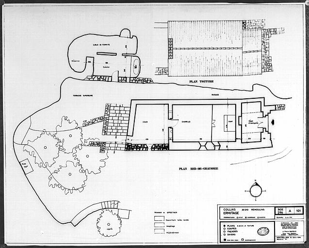 Plans de la chapelle au rez-de-chaussée et plan de la toiture