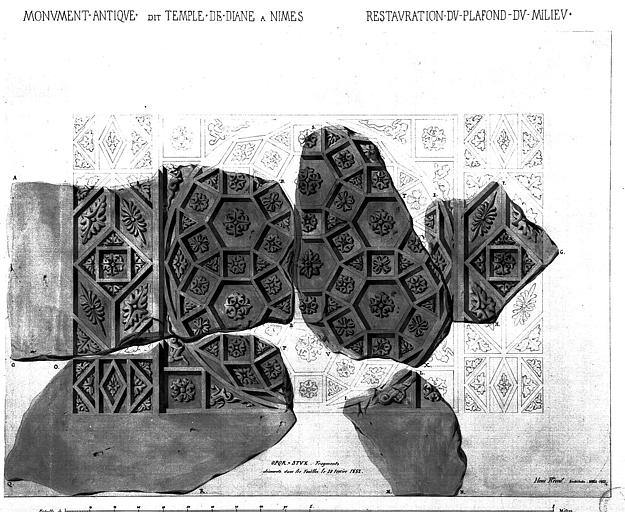 Relevé des fragments découverts le 20 février 1852 lors de la restauration du plafond du milieu