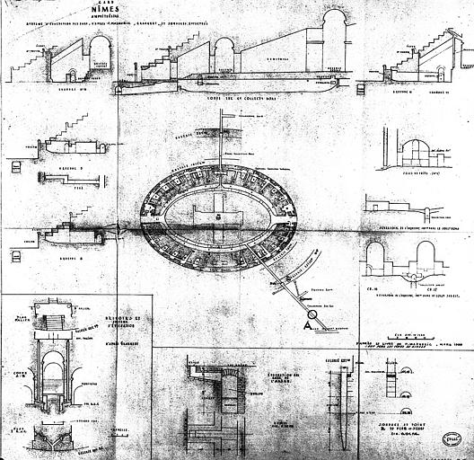 Consolidation des linteaux de la galerie du 1e étage : Plan et coupes