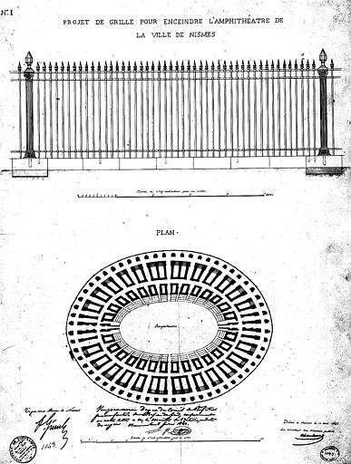 Projet de grille pour enceindre l'amphithéâtre de la ville de Nîmes