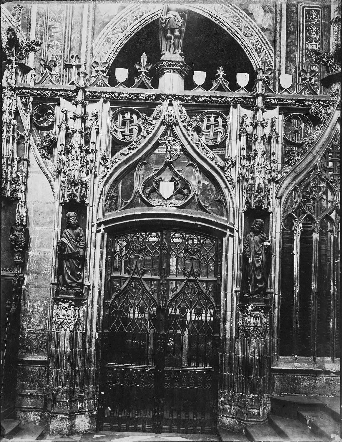 jubé, clôture de choeur, statues, vue partielle