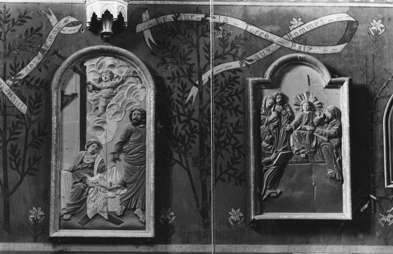 5 bas-reliefs : scènes de la Vie de la Vierge et de l'enfance du Christ