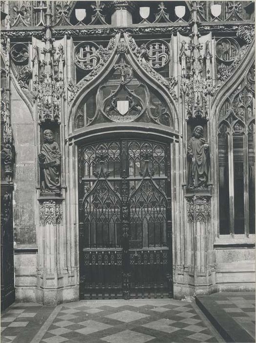 jubé, clôture de choeur, statues, vue partielle