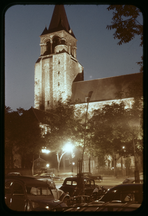 Église Saint-Germain-des-Prés de nuit, Paris, 1960 ; [Façade sud]