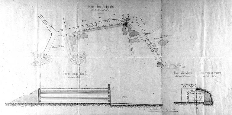 Projet d'aménagement d'un passage sous les remparts : Plan et coupe