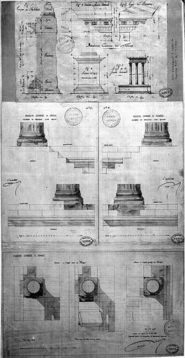 Relevés de colonnes, bases et corniches