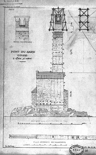 Coupe transversale et plan au-dessus de l'aqueduc