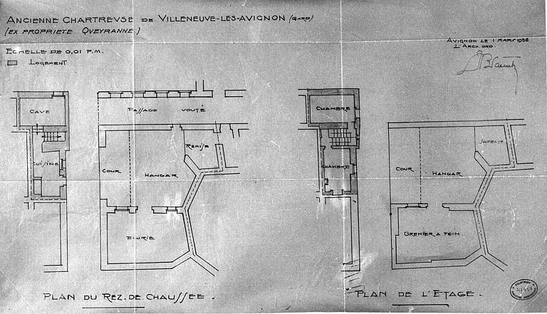 Plan du rez-de-chaussée et de l'étage de l'ancienne chartreuse (ex-propriété Queyranne)