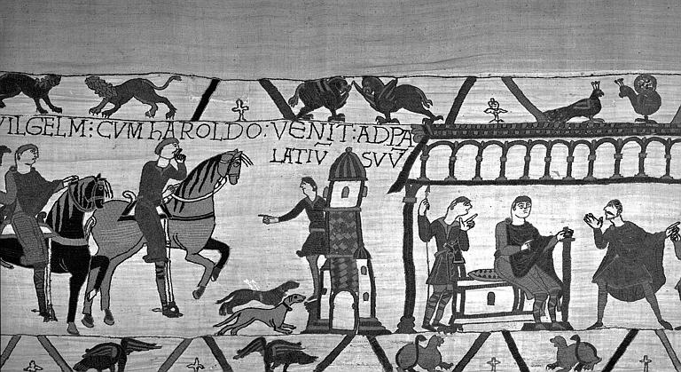 Tapisserie de Bayeux (avers),  18B : Harold arrivant au château de Guillaume