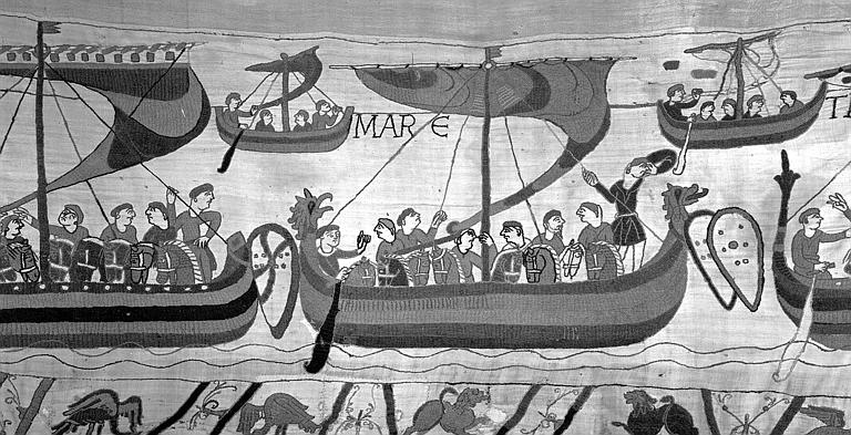 Tapisserie de Bayeux (avers),  46B : Bateaux chargés de cavaliers