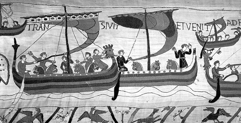 Tapisserie de Bayeux (avers),  47B : Bateaux chargés de cavaliers