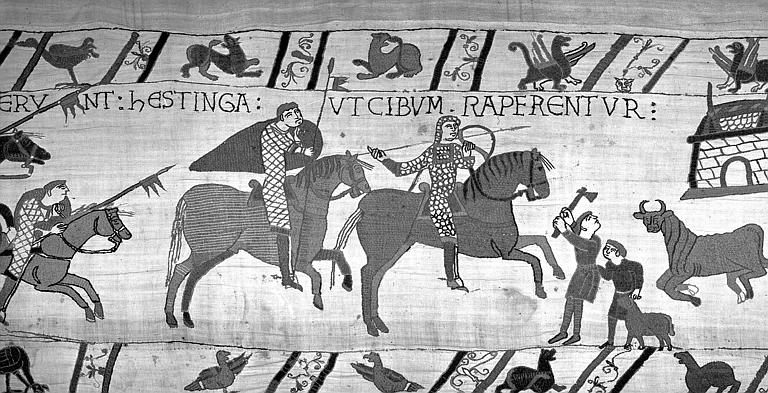 Tapisserie de Bayeux (avers),  51B : Normands en armes et à cheval se dirigeant vers Hastings