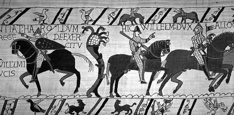 Tapisserie de Bayeux (avers),  64B : Guillaume harangue ses soldats