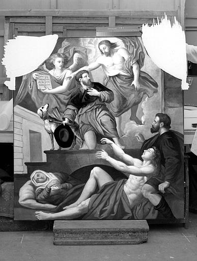 Peinture sur toile (retable de la chapelle sud) : Jésus guérissant un pestiféré avec saint Roch