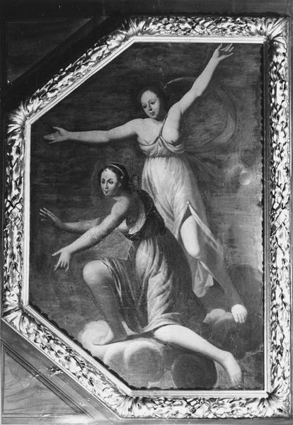 plafond, cheminée (décor intérieur), tableau : deux personnages - © Ministère de la Culture (France), Médiathèque du patrimoine et de la photographie (objets mobiliers), tous droits réservés
