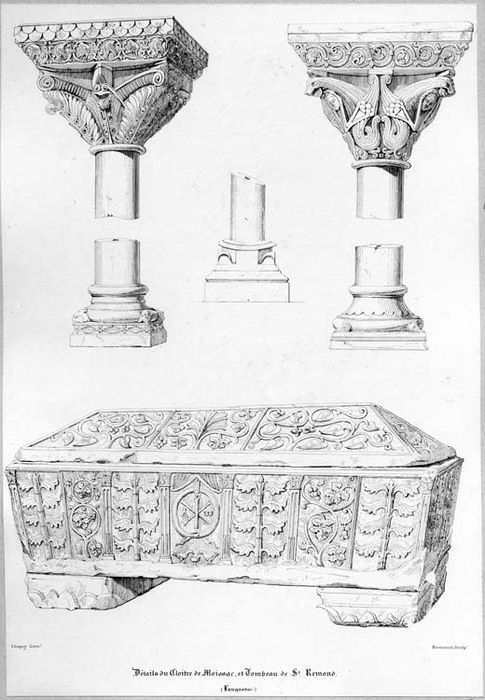 sarcophage, détails du cloître (document imprimé)