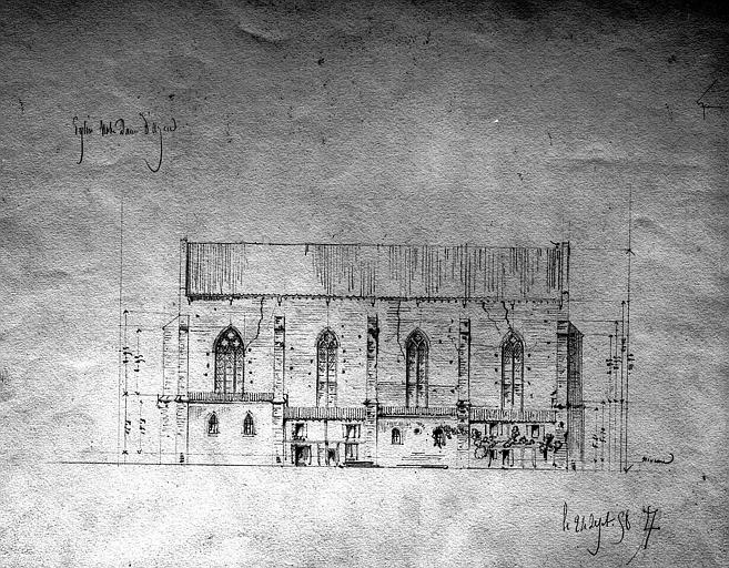 Elévation de la façade latérale (dessin à la mine de plomb)