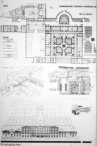 Projet du lauréat : Plan du rez-de-chaussée, vue perspective vers le nord, vue sur le Quai de Savoie