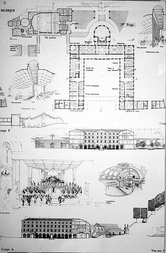 Projet du lauréat : Plans, coupes, élévations, vues perspectives