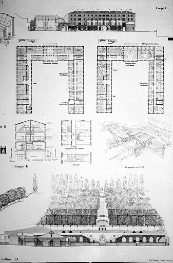 Projet du lauréat : Plans, coupes, élévations, vues perspectives