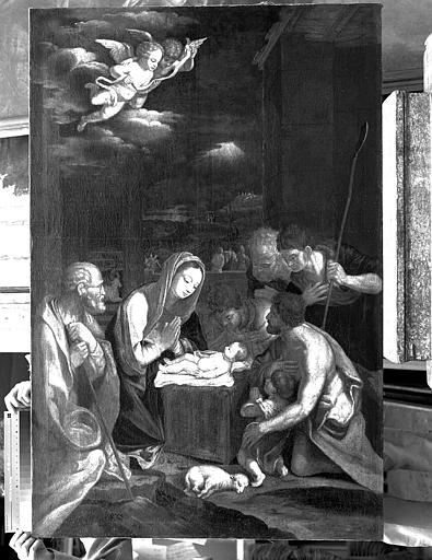 Peinture sur toile (faisant partie d'un ensemble de toiles décorant le sanctuaire) : L'Adoration des Bergers