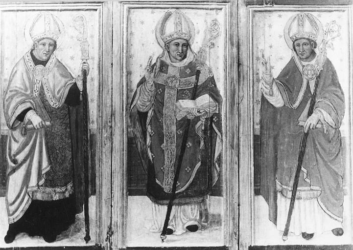 Triptyque : 'Vie de saint Auxille', trois saints évêques, panneaux peints ; après restauration - © Ministère de la Culture (France), Médiathèque du patrimoine et de la photographie (objets mobiliers), tous droits réservés