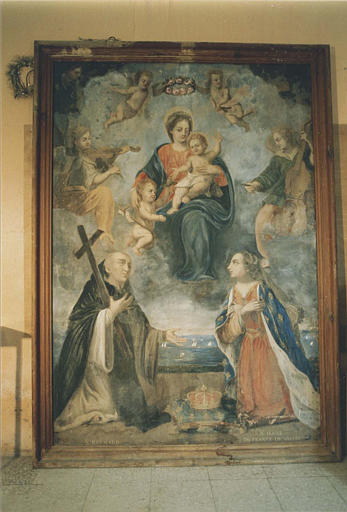 Tableau : 'Saint Bernard et sainte Jeanne de France agenouillés aux pieds de la Vierge, l'Enfant et saint Jean-Baptiste enfant', huile sur toile, 1702 - © Ministère de la Culture (France), Médiathèque du patrimoine et de la photographie (objets mobiliers), tous droits réservés
