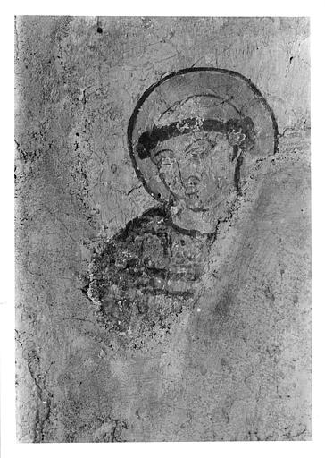 Porche ; peinture monumentale : fragment, tête d'un saint moine