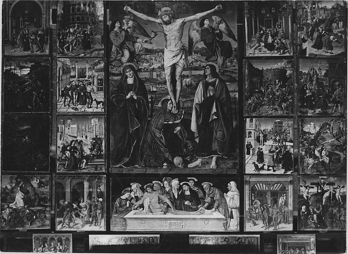 Retable du Crucifix, tableaux (17), prédelle, antependium ; après restauration