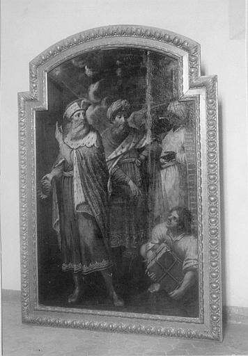 Tableau, cadre : 'Les mages suivant l'Etoile', huile sur toile, cadre en bois sculpté d'oves et de feuilles d'acanthe, doré