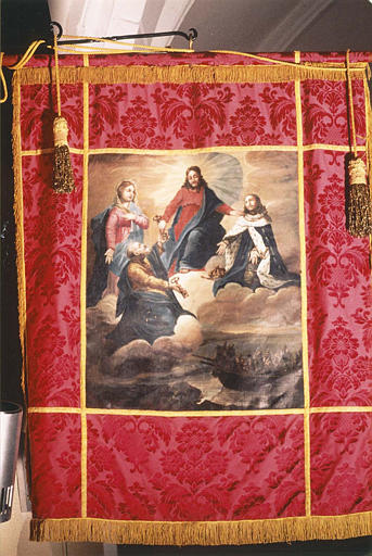 Bannière de procession : 'Le Christ remettant les clés à saint Pierre en présence de la Vierge et de saint Louis', huile sur toile - © Ministère de la Culture (France), Médiathèque du patrimoine et de la photographie (objets mobiliers), tous droits réservés