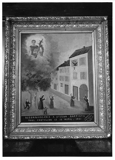 Ex-voto adressé à saint Jean-Baptiste après la chute d'un enfant depuis une fenêtre, huile sur bois, 1891