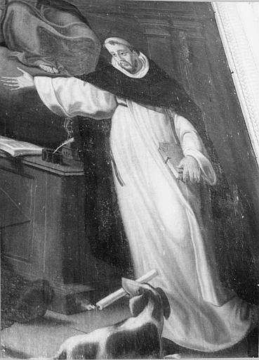 Tableau : 'Apparition de la Vierge présentée par saint Dominique à sainte Thérèse d'Avila', détail de saint Dominique, huile sur toile