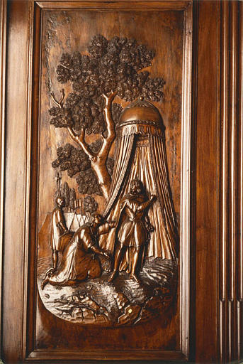 Choeur, lambris de revêtement : 'Vie de Saint Louis', bois sculpté en bas-relief (détail) - © Ministère de la Culture (France), Médiathèque du patrimoine et de la photographie (objets mobiliers), tous droits réservés