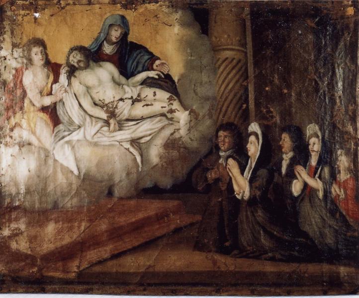 ex-voto 14 : Une famille en prière devant Notre Dame de Pitié et saint Jean-Baptiste (?), vue générale - © Ministère de la Culture (France), Médiathèque du patrimoine et de la photographie (objets mobiliers), tous droits réservés