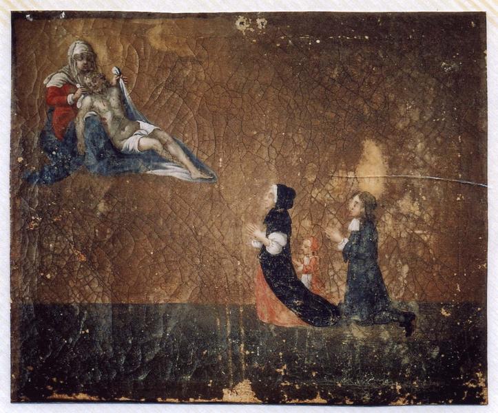 ex-voto 23 : Un couple avec un enfant en action de grâce à Notre-Dame-de-Pitié, vue générale - © Ministère de la Culture (France), Médiathèque du patrimoine et de la photographie (objets mobiliers), tous droits réservés