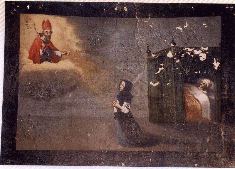 ex-voto 40 : Guérison d'un malade alité. Femme en prière devant un saint évêque, vue générale - © Ministère de la Culture (France), Médiathèque du patrimoine et de la photographie (objets mobiliers), tous droits réservés