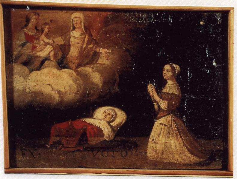 ex-voto 56 : Guérison d'un enfant dans un berceau. Remerciement à la Vierge à l'Enfant (avec sainte Anne?), vue générale - © Ministère de la Culture (France), Médiathèque du patrimoine et de la photographie (objets mobiliers), tous droits réservés