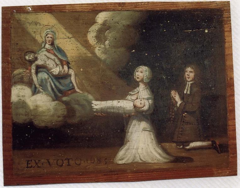 ex-voto 58 : Guérison d'un enfant. Un couple présente son enfant emmailloté à Notre-Dame-de-Pitié, vue générale - © Ministère de la Culture (France), Médiathèque du patrimoine et de la photographie (objets mobiliers), tous droits réservés