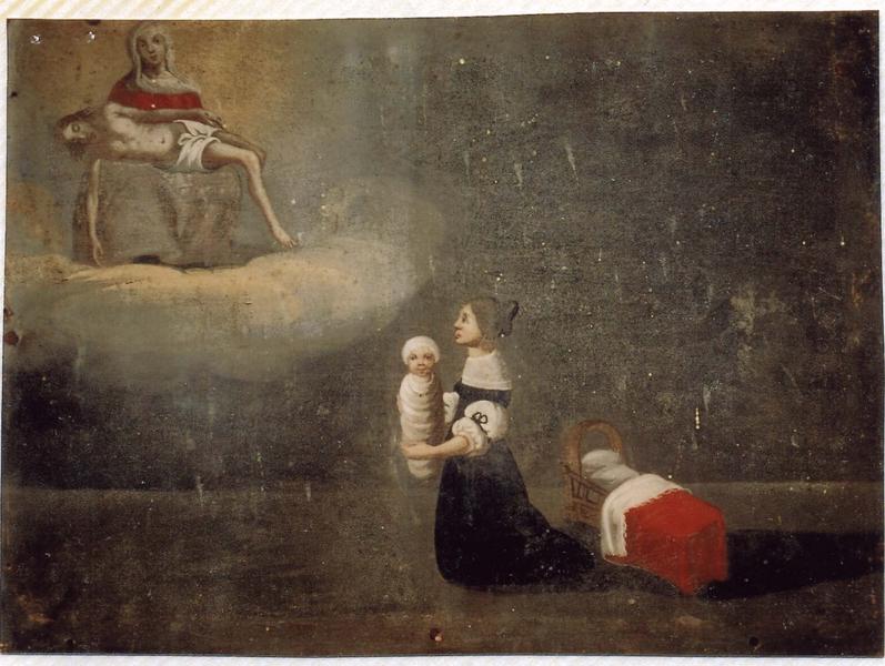 ex-voto 59 : Guérison d'un enfant. La jeune mère présente son bébé emmailloté à Notre-Dame-de-Pitié, vue générale - © Ministère de la Culture (France), Médiathèque du patrimoine et de la photographie (objets mobiliers), tous droits réservés