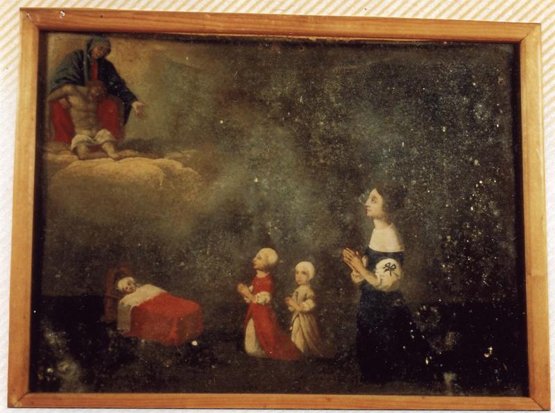 ex-voto 60 : Guérison d'un enfant dans un berceau. Une jeune maman et deux fillettes en action de grâce devant Notre-Dame-de-Pitié, vue générale - © Ministère de la Culture (France), Médiathèque du patrimoine et de la photographie (objets mobiliers), tous droits réservés